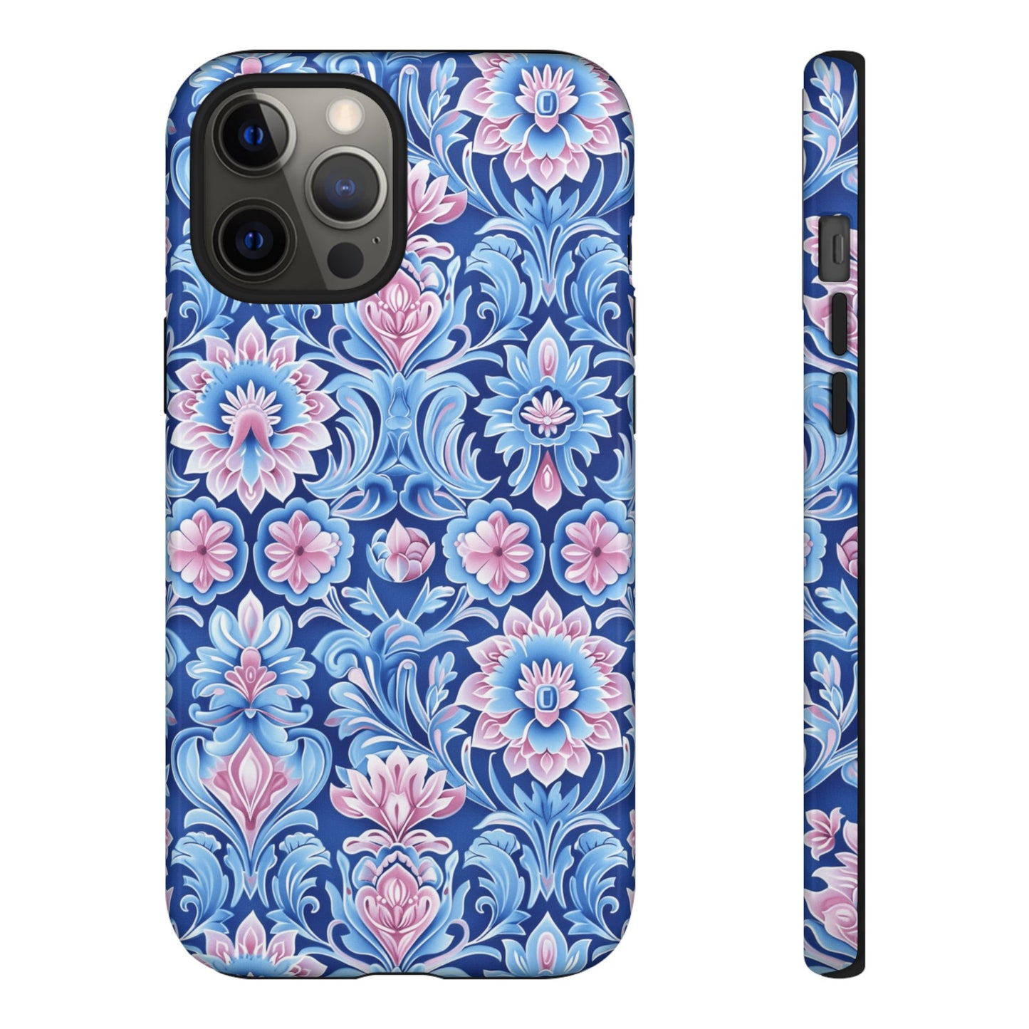 Flowers in pink and blue pastel motif on Iphone