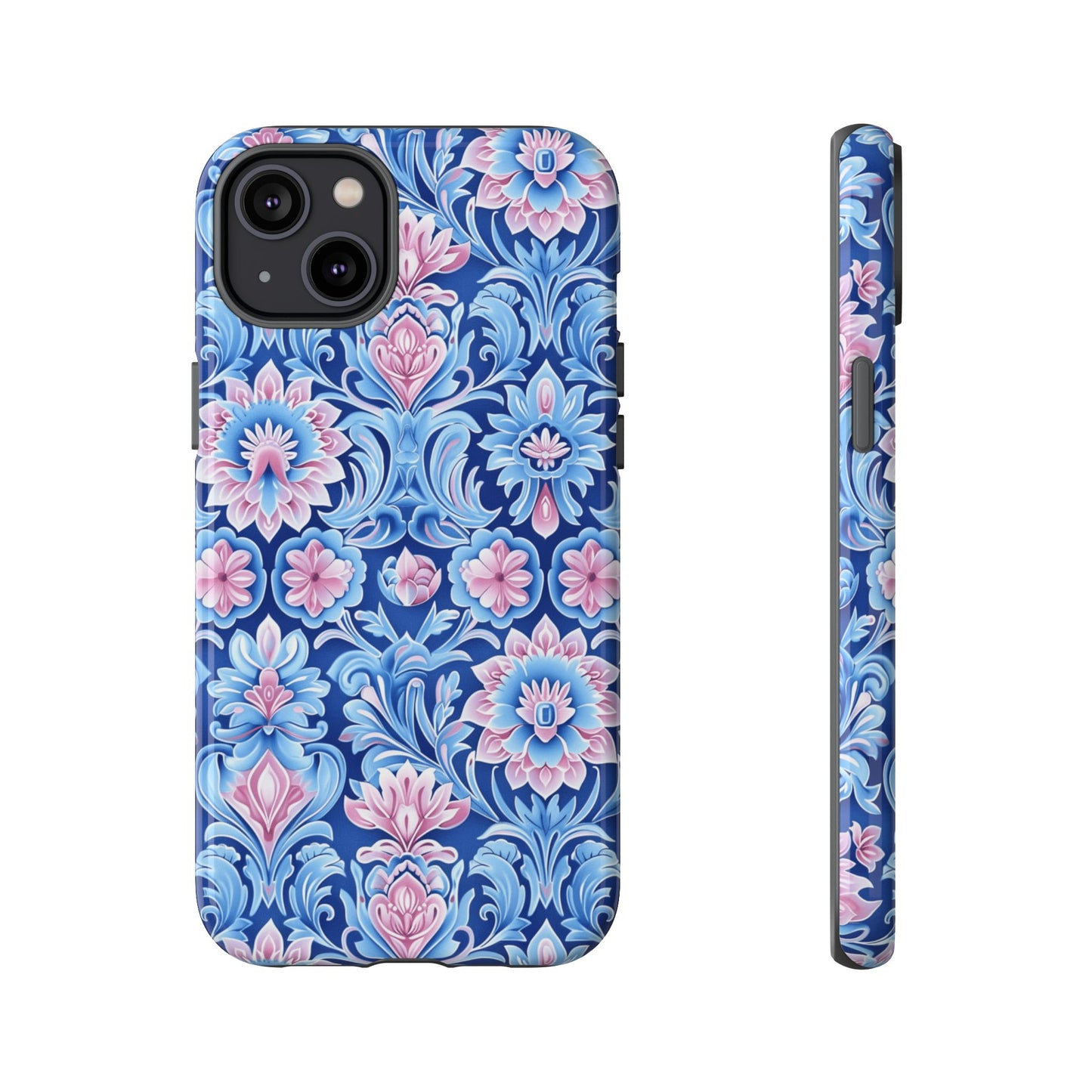 Flowers in pink and blue pastel motif on Iphone