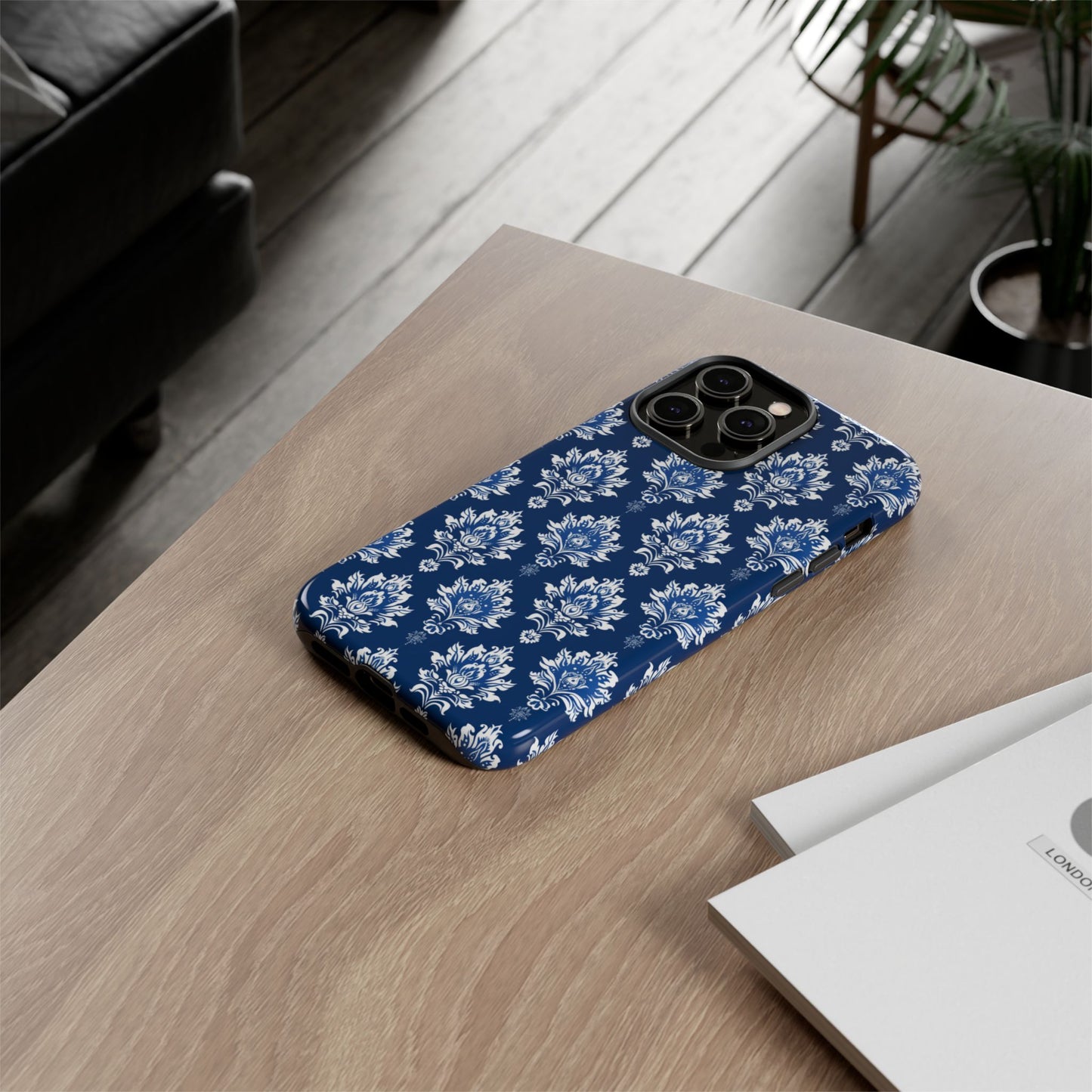 Traditional Thai pattern white motif on blue for Iphone