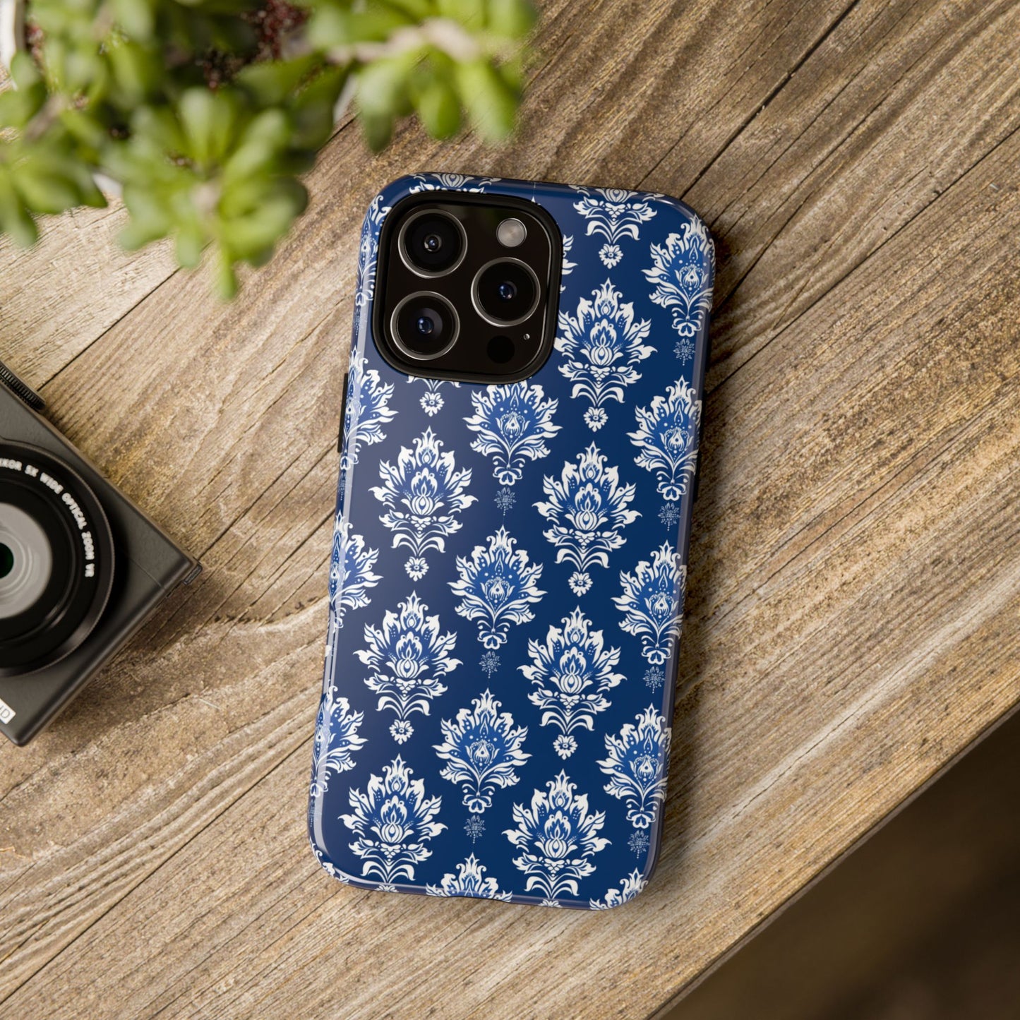 Traditional Thai pattern white motif on blue for Iphone
