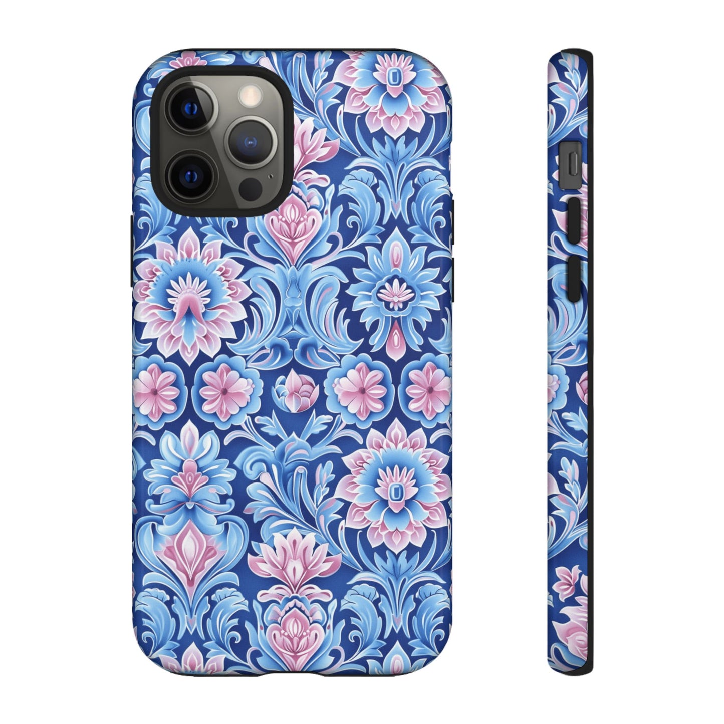 Flowers in pink and blue pastel motif on Iphone