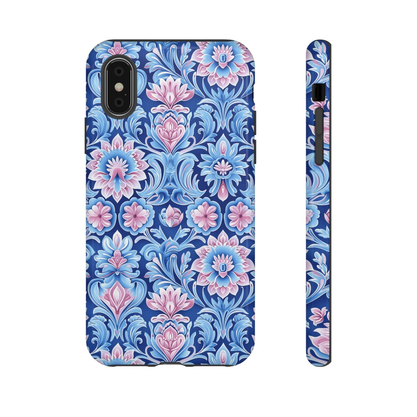 Flowers in pink and blue pastel motif on Iphone