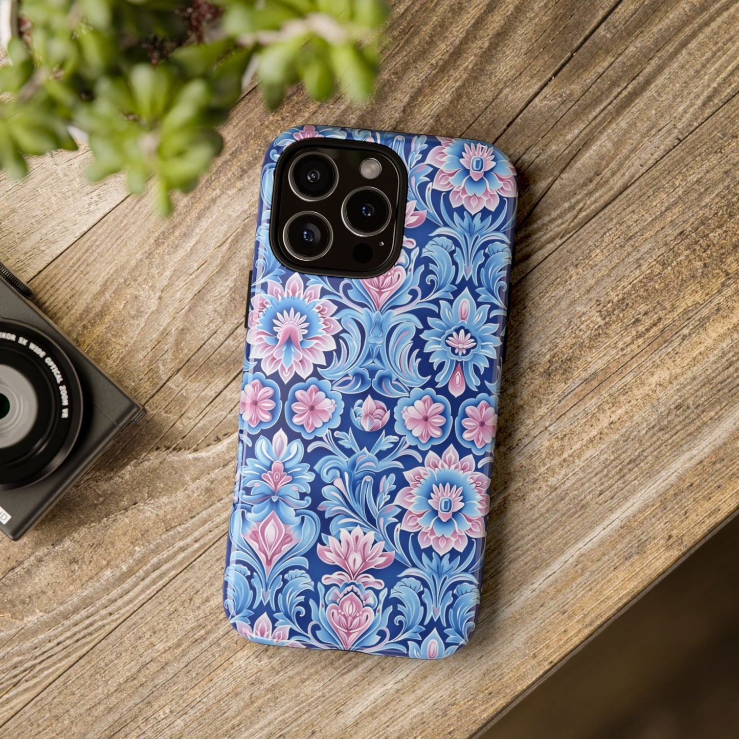 Flowers in pink and blue pastel motif on Iphone