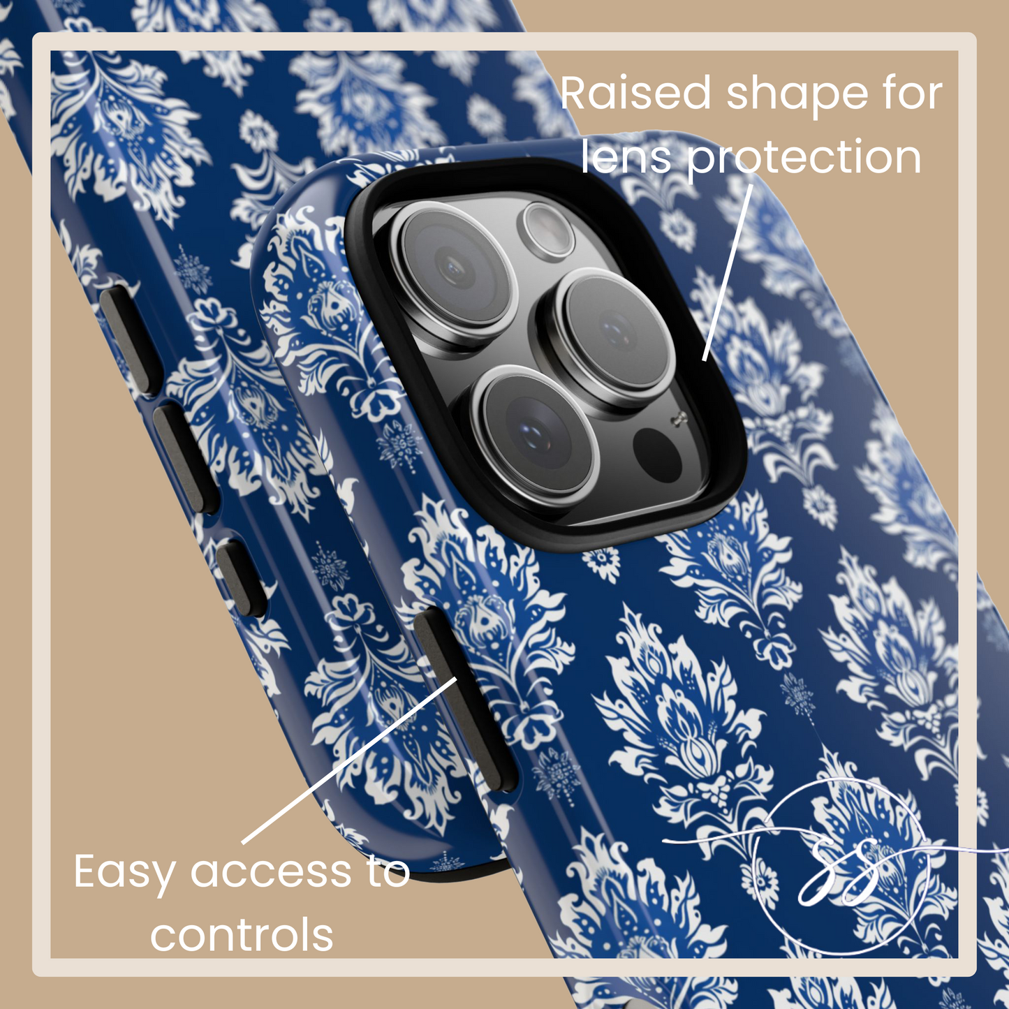 Traditional Thai pattern white motif on blue for Iphone
