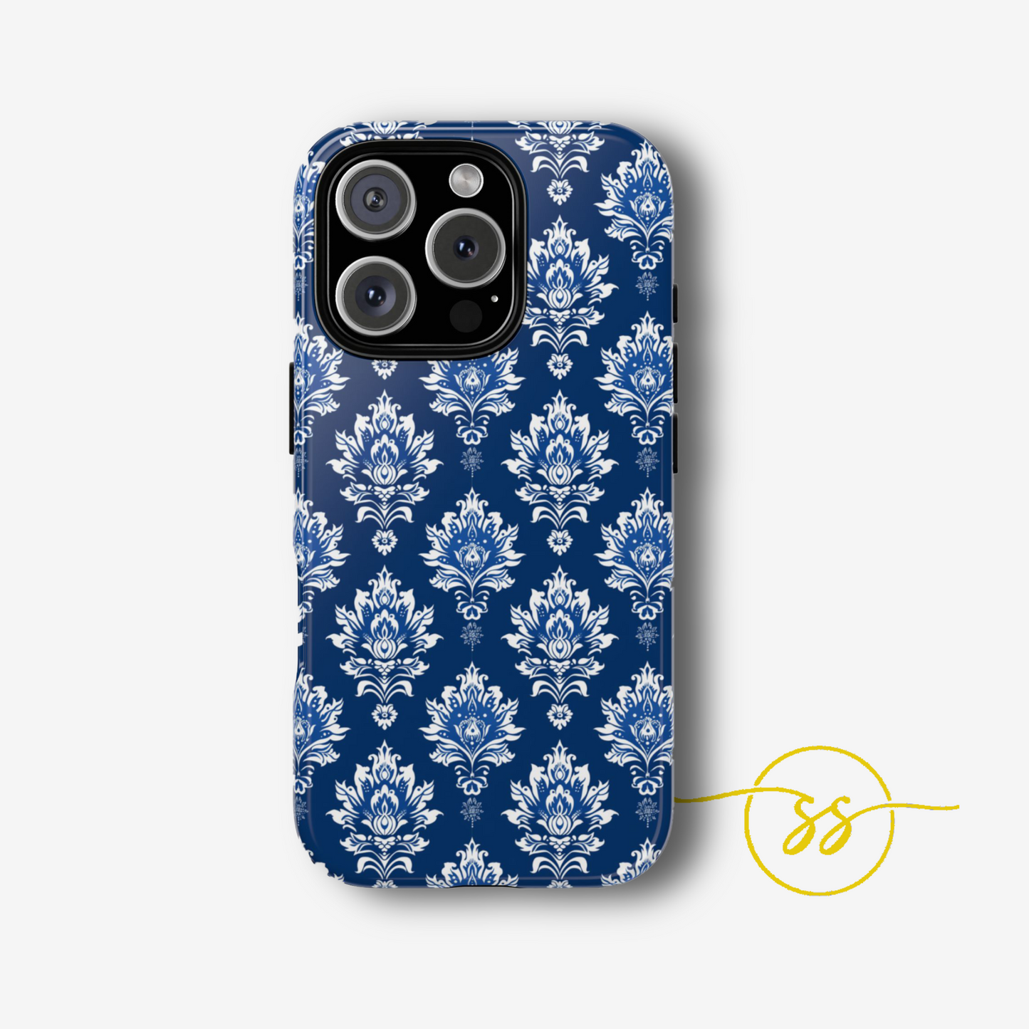 Traditional Thai pattern white motif on blue for Iphone