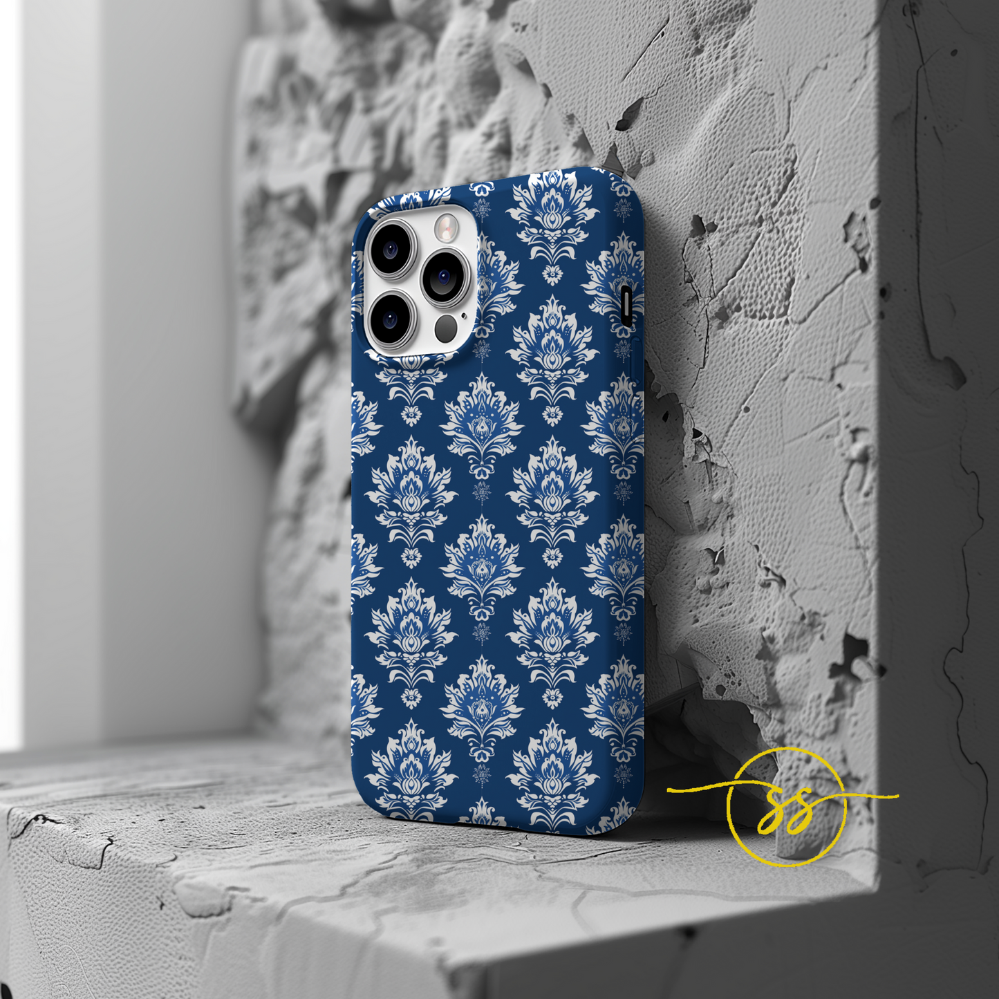 Traditional Thai pattern white motif on blue for Iphone