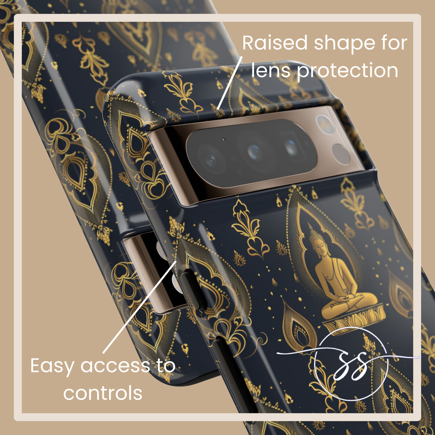 Gold Buddha on black Tough Phone Case for Google