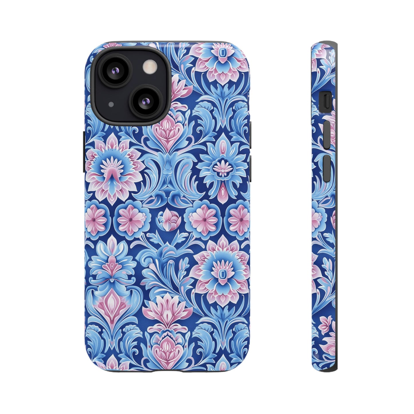 Flowers in pink and  blue pastel motif on Iphone