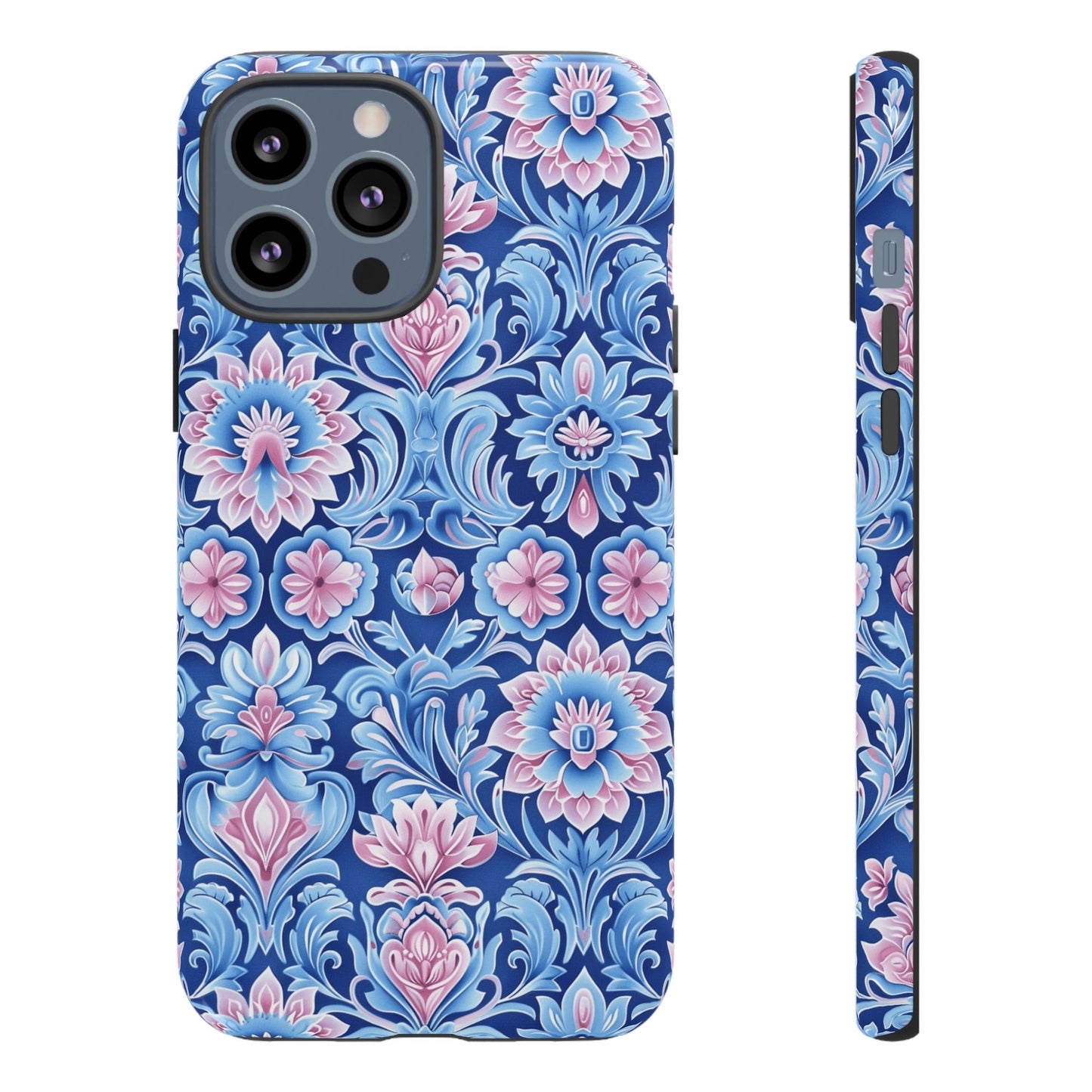 Flowers in pink and  blue pastel motif on Iphone