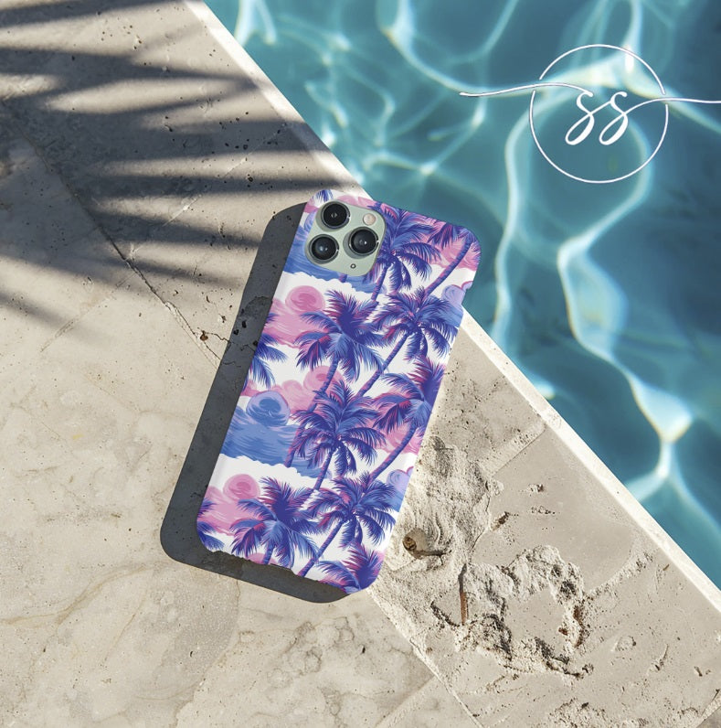 Palm tree pink and blue Thai design pattern