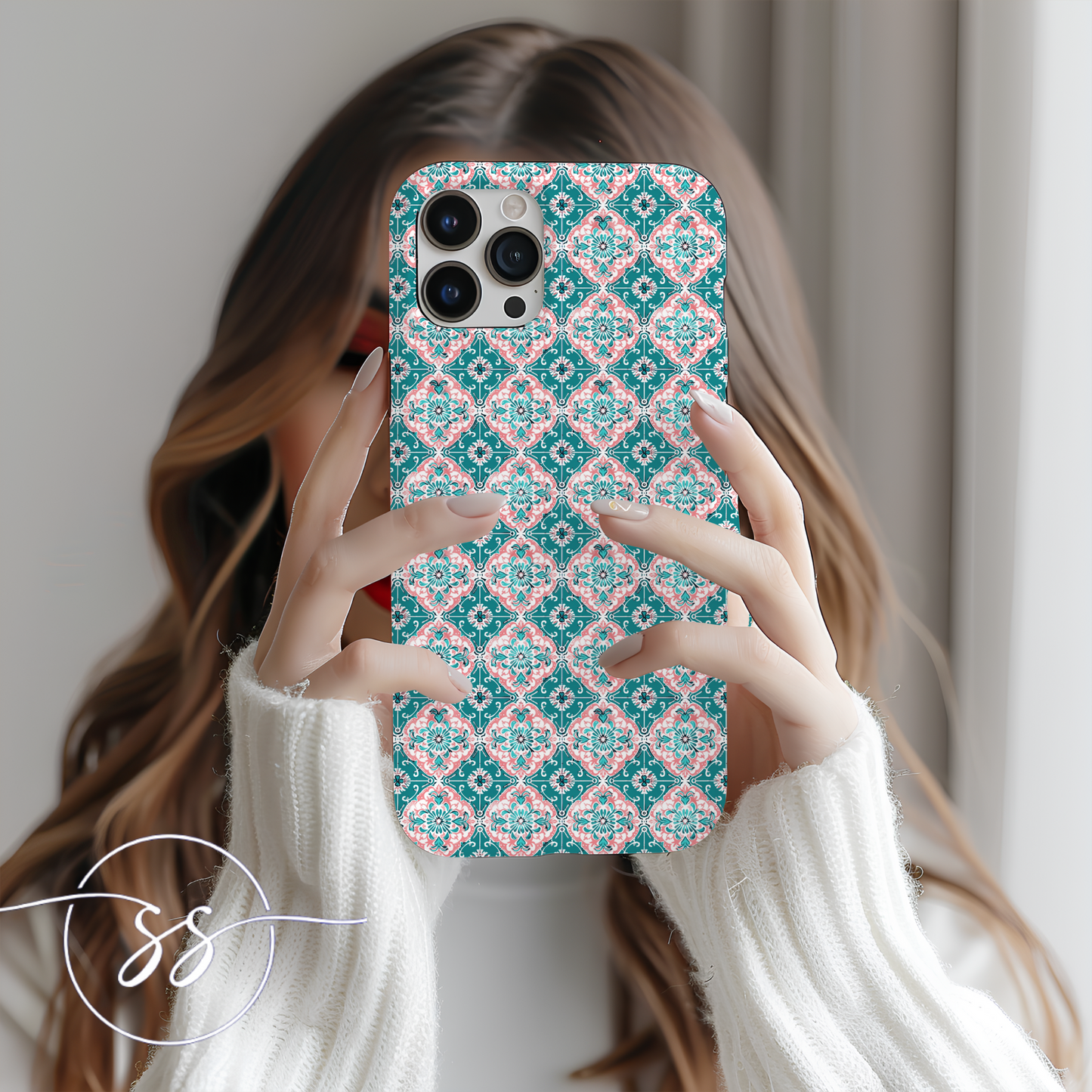 Light traditionnal Pink on Green pattern for Galaxy