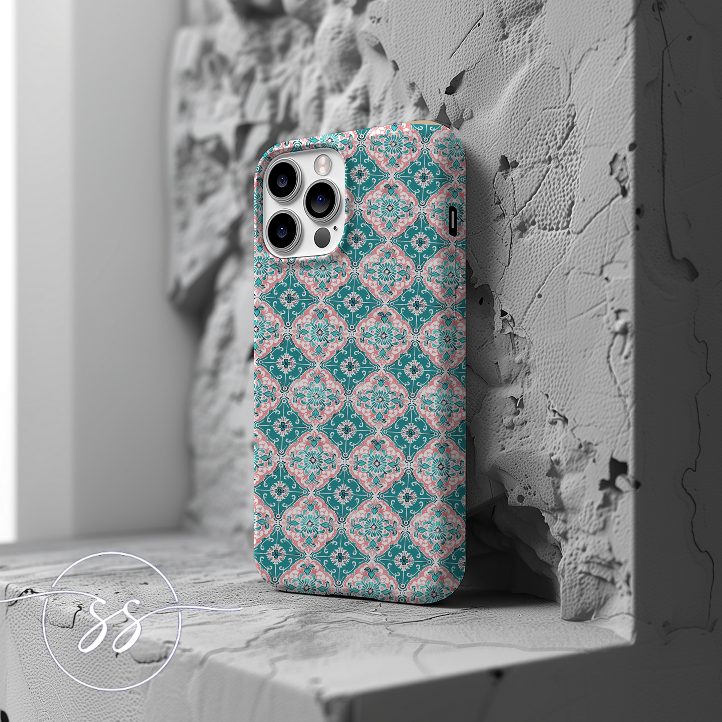 Light traditionnal Pink on Green pattern for Galaxy