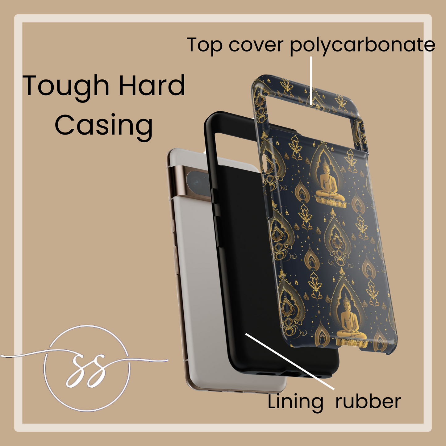 Gold Buddha on black Tough Phone Case for Google