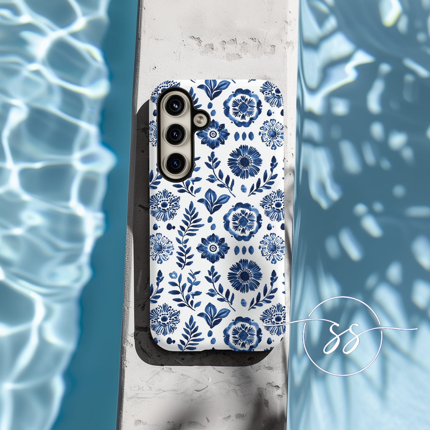 Classy Blue Motifs on white for Galaxy