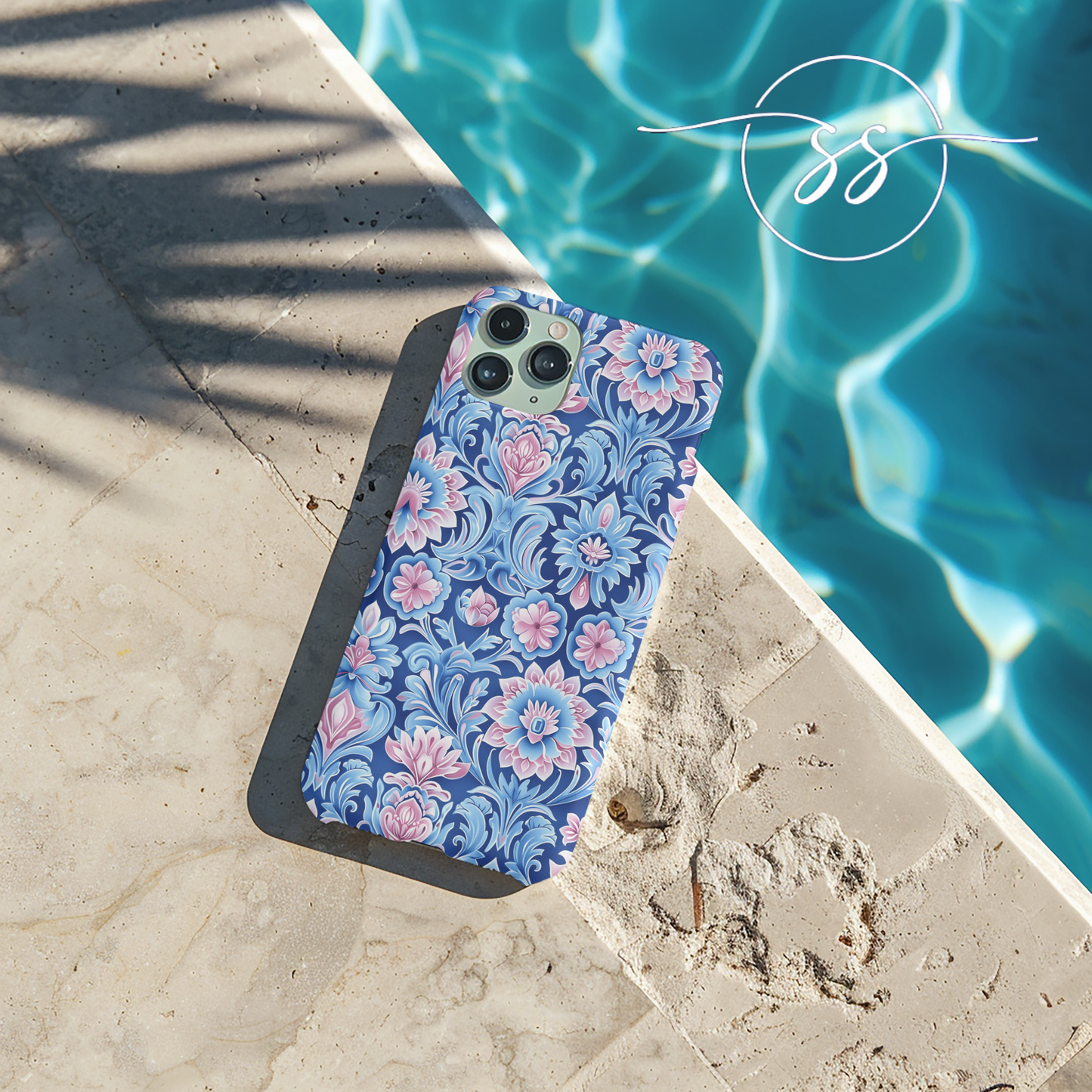 Flowers in pink and  blue pastel motif on Iphone